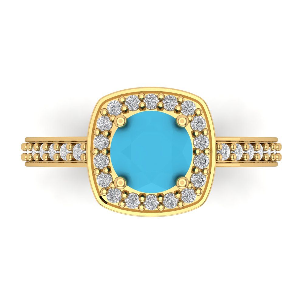 1.335 cttw Simulated Turquoise Hidden Halo Engagement Ring - Solid Gold (Round Cut,6.5mm)