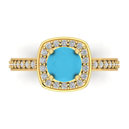 1.335 cttw Simulated Turquoise Hidden Halo Engagement Ring - Solid Gold (Round Cut,6.5mm)