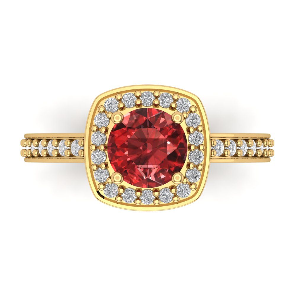 1.335 cttw Natural Garnet Hidden Halo Engagement Ring - Solid Gold (Round Cut,6.5mm)