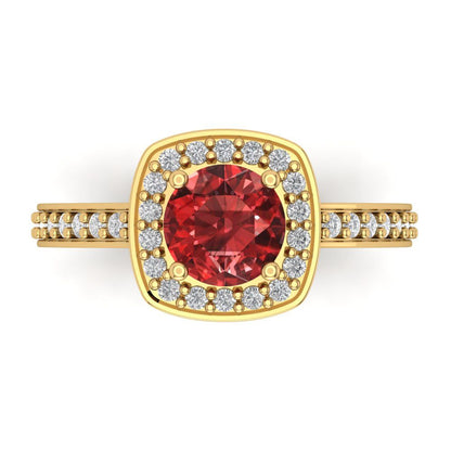 1.335 cttw Natural Garnet Hidden Halo Engagement Ring - Solid Gold (Round Cut,6.5mm)