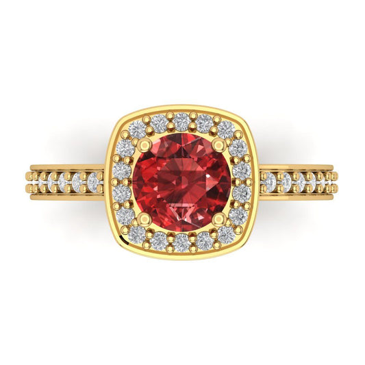 1.335 cttw Natural Garnet Hidden Halo Engagement Ring - Solid Yellow Gold (VVS1, Round Cut,6.5mm)