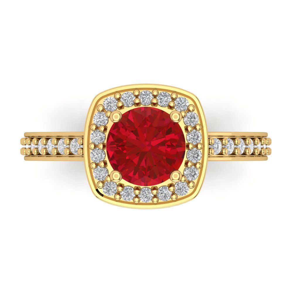 1.335 cttw Simulated Pink Tourmaline Hidden Halo Engagement Ring - Solid Gold (Round Cut,6.5mm)