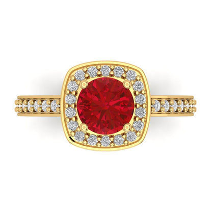 1.335 cttw Simulated Pink Tourmaline Hidden Halo Engagement Ring - Solid Gold (Round Cut,6.5mm)