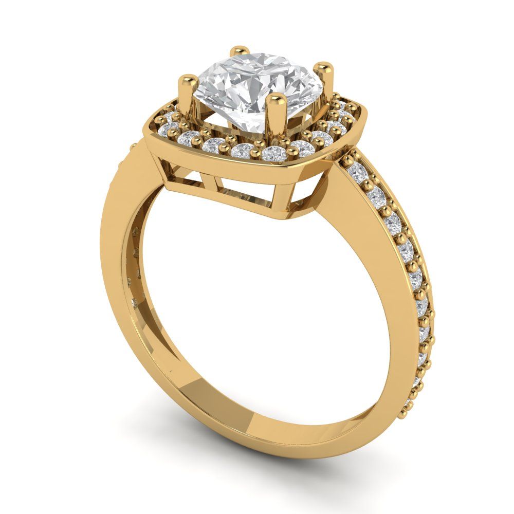1.335 cttw Zirconia Simulated Diamond Hidden Halo Engagement Ring - Solid Gold (VVS1, Round Cut,6.5mm)