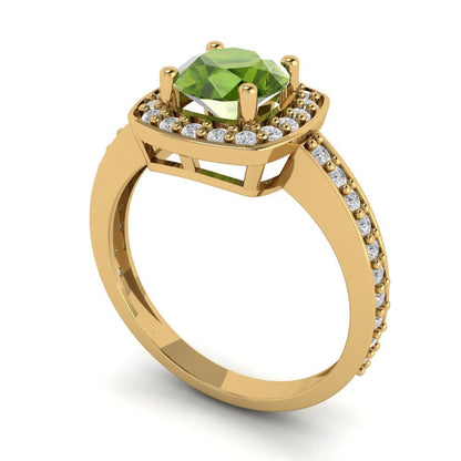 1.335 cttw Natural Peridot Hidden Halo Engagement Ring - Solid Gold (Round Cut,6.5mm)