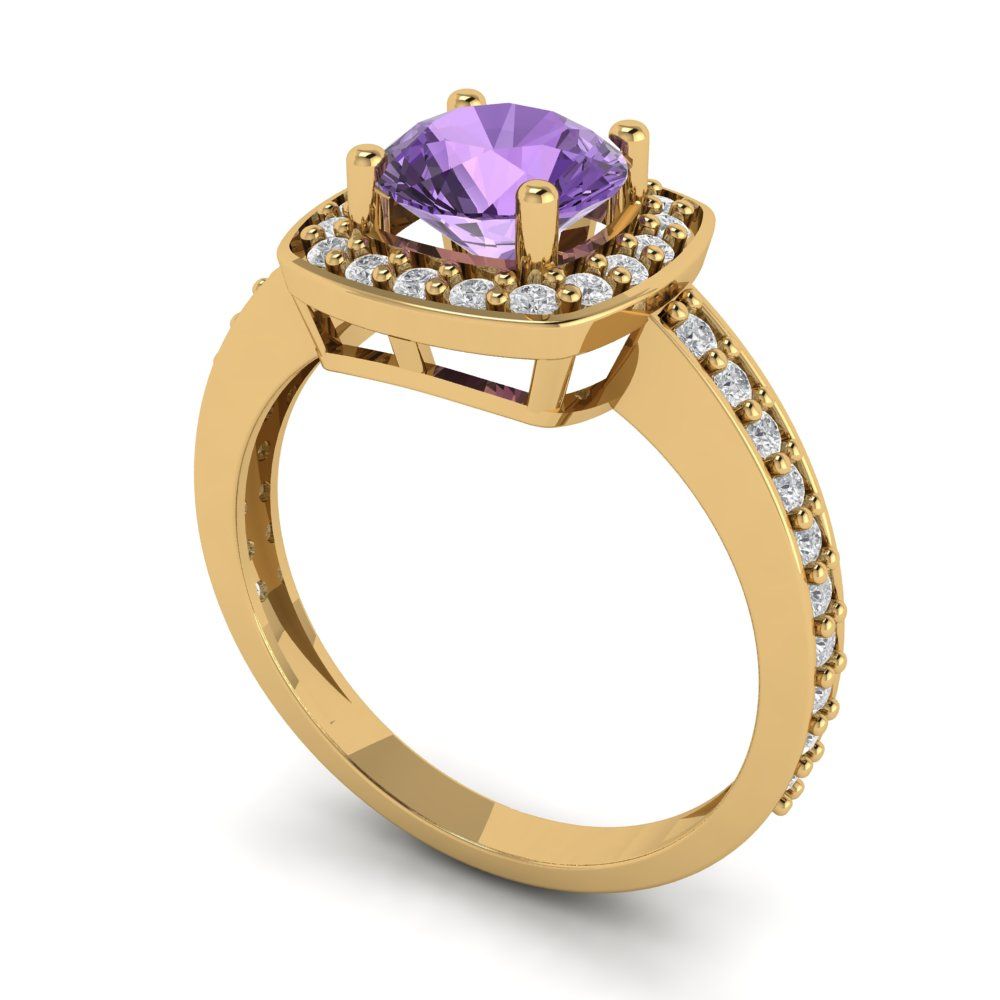 1.335 cttw Simulated Alexandrite Hidden Halo Engagement Ring - Solid Gold (Round Cut,6.5mm)