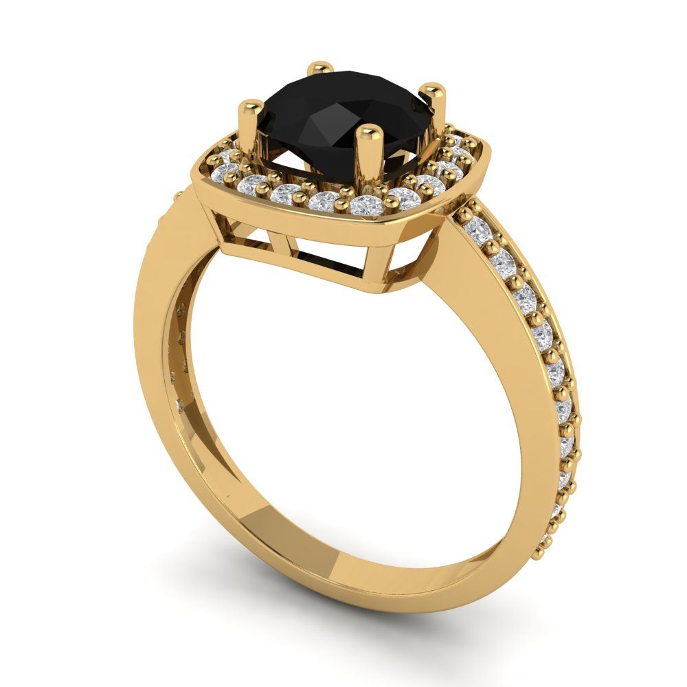1.335 cttw Natural Onyx Hidden Halo Engagement Ring - Solid Gold (Round Cut,6.5mm)