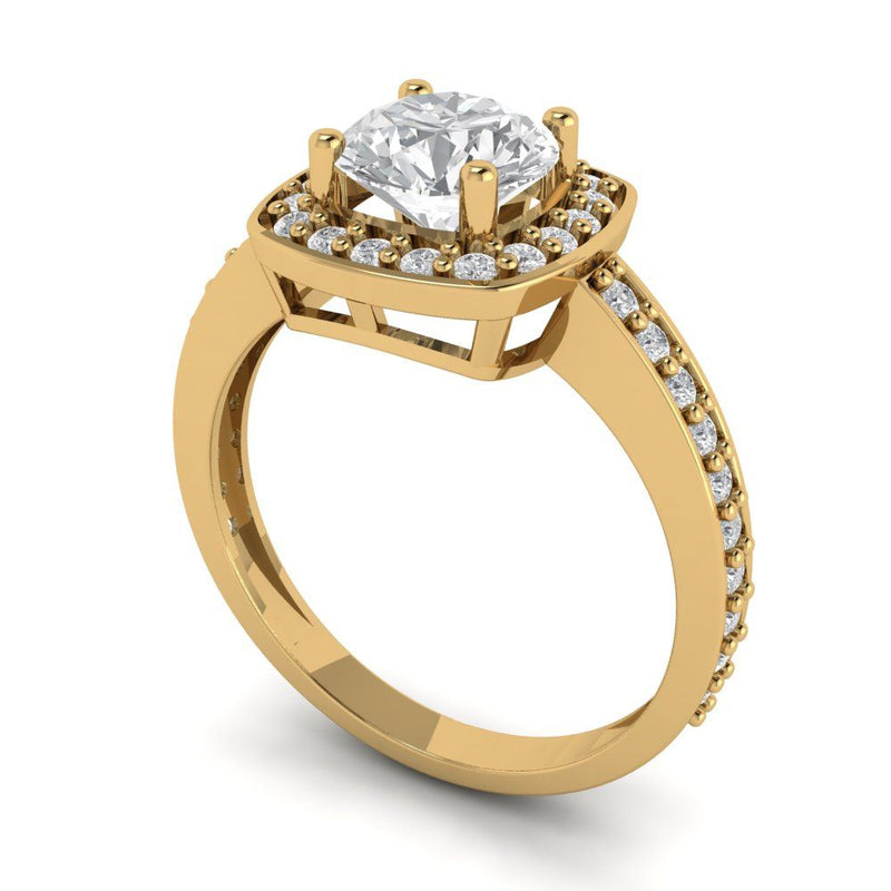 1.4 ct Brilliant Round Cut Natural Diamond Stone Clarity SI1-2 Color I-J Yellow Gold Halo Solitaire with Accents Ring