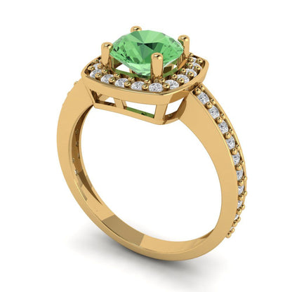 1.335 cttw Zirconia Simulated Green Diamond Hidden Halo Engagement Ring - Solid Gold (VVS1, Round Cut,6.5mm)