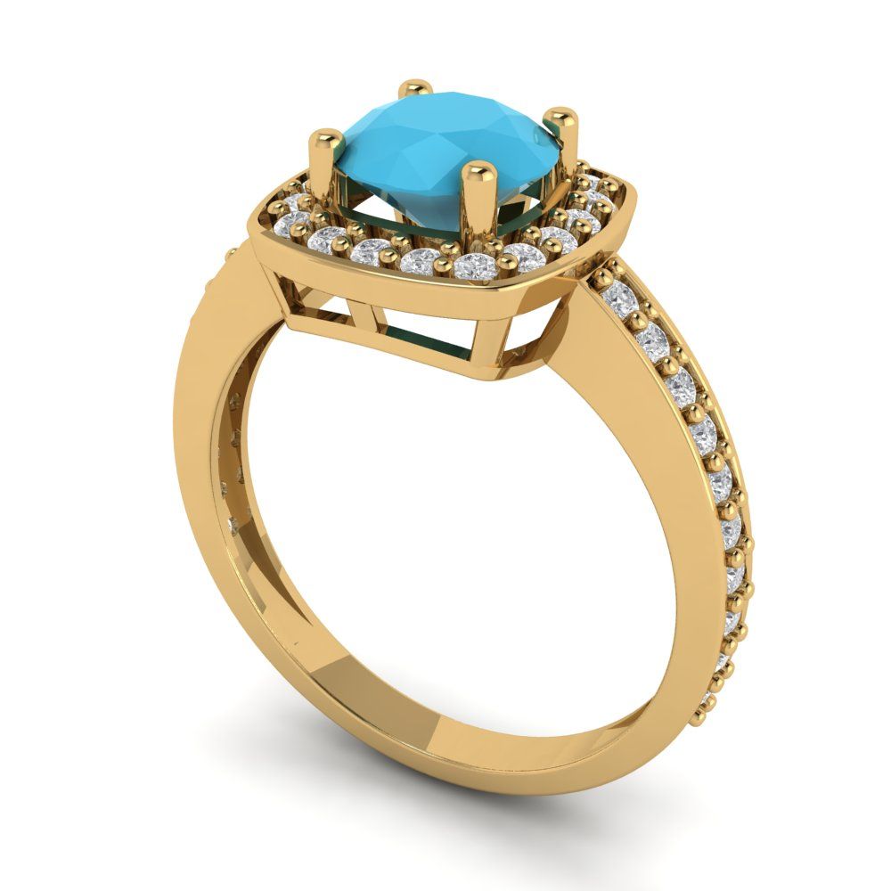 1.335 cttw Simulated Turquoise Hidden Halo Engagement Ring - Solid Gold (Round Cut,6.5mm)