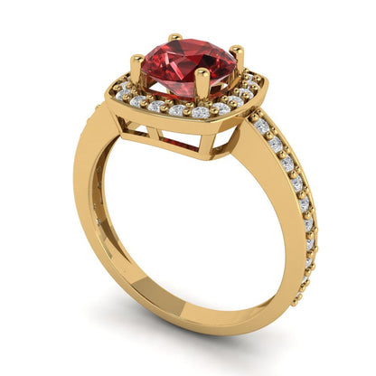 1.335 cttw Natural Garnet Hidden Halo Engagement Ring - Solid Gold (Round Cut,6.5mm)
