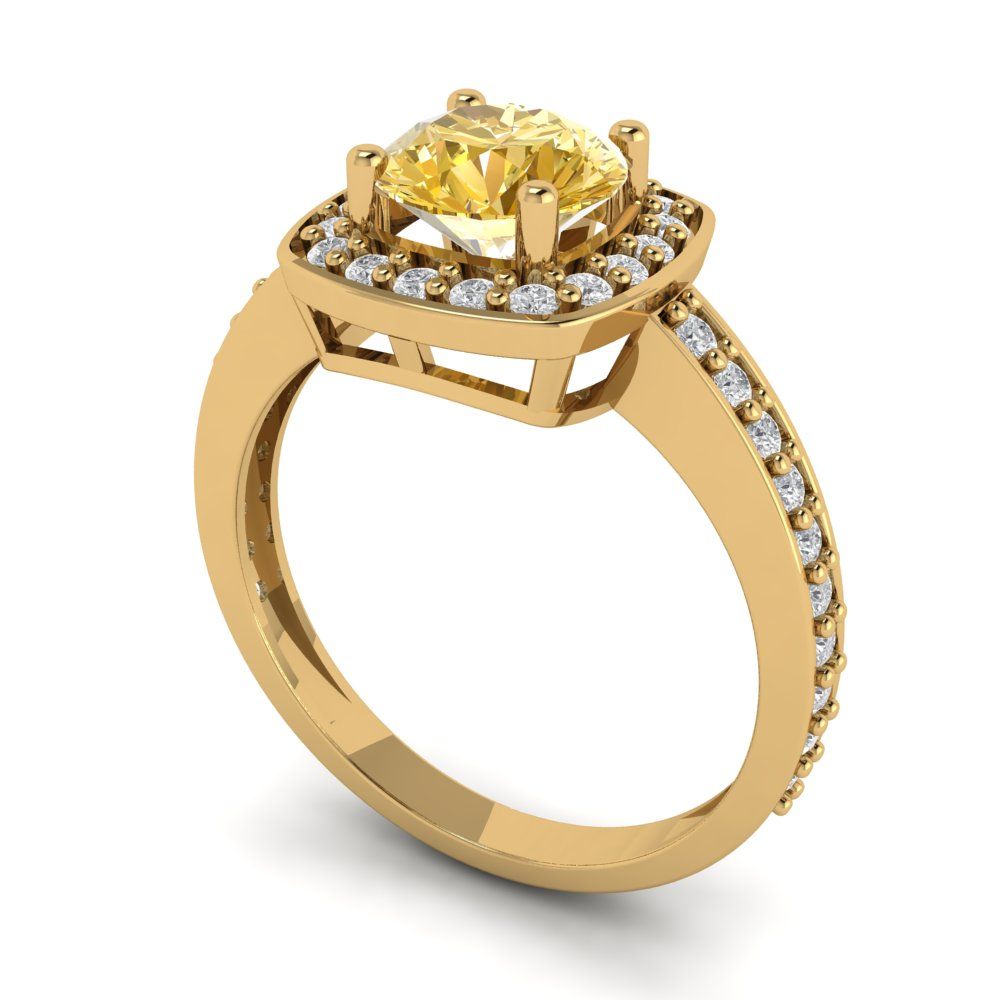1.335 cttw Zirconia Simulated Yellow Diamond Hidden Halo Engagement Ring - Solid Gold (VVS1, Round Cut,6.5mm)