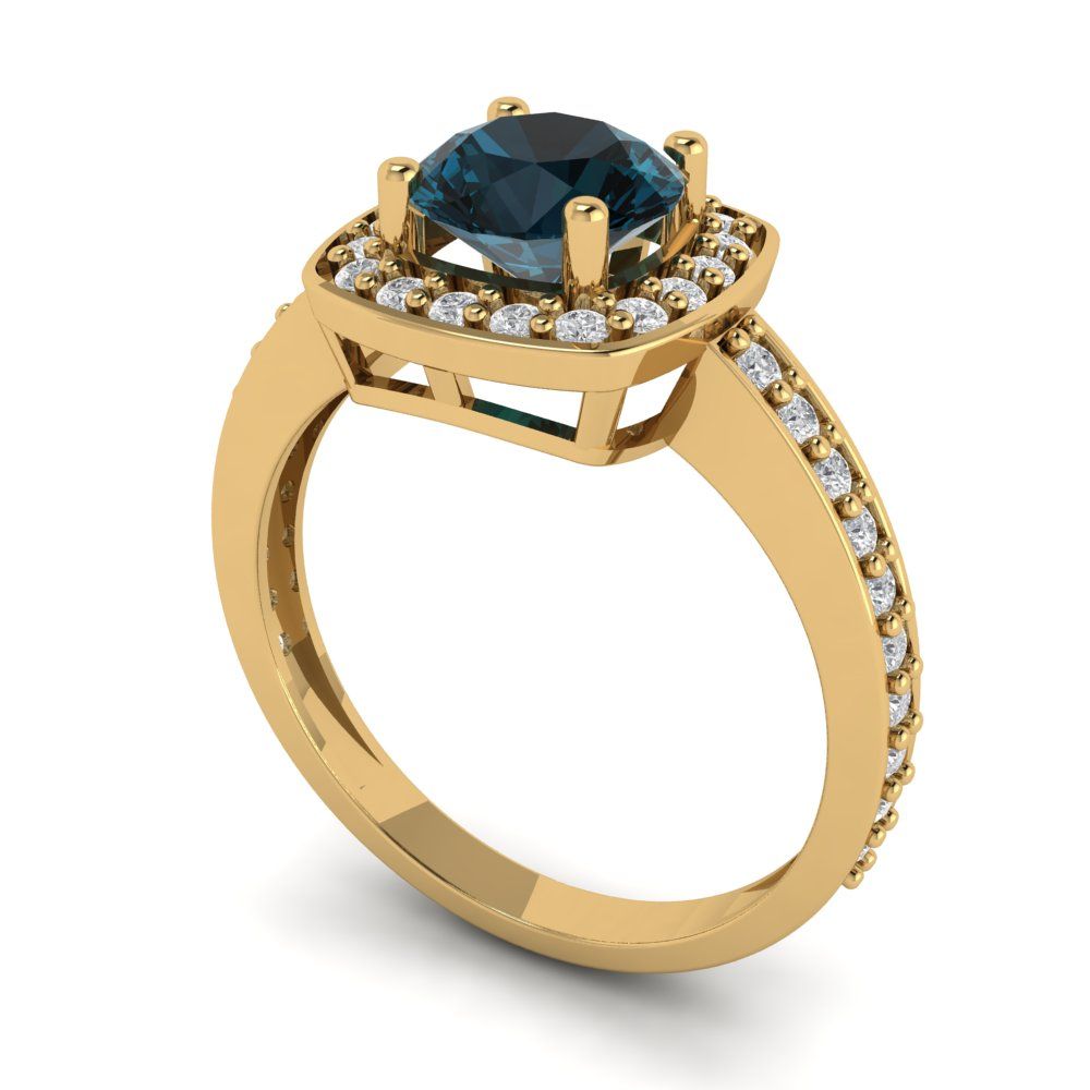 1.335 cttw Natural London Blue Topaz Hidden Halo Engagement Ring - Solid Gold (Round Cut,6.5mm)