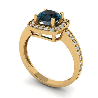 1.335 cttw Natural London Blue Topaz Hidden Halo Engagement Ring - Solid Gold (Round Cut,6.5mm)