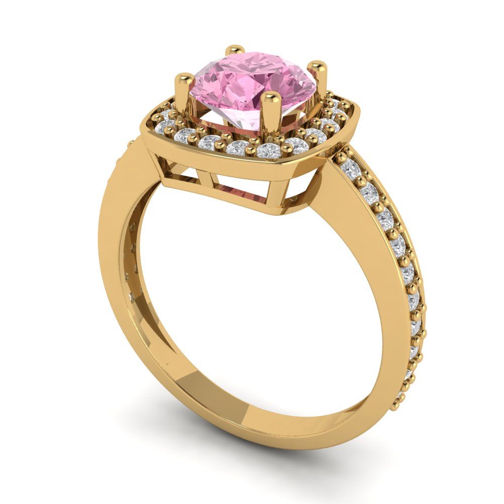 1.335 cttw Zirconia Simulated Pink Diamond Hidden Halo Engagement Ring - Solid Gold (VVS1, Round Cut,6.5mm)