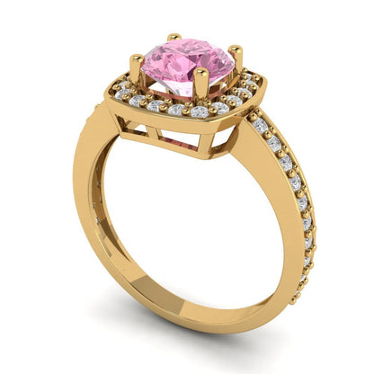 1.335 cttw Zirconia Simulated Pink Diamond Hidden Halo Engagement Ring - Solid Gold (VVS1, Round Cut,6.5mm)