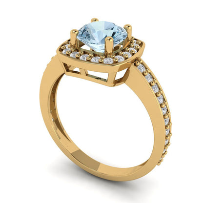 1.335 cttw Natural Aquamarine Hidden Halo Engagement Ring - Solid Gold (Round Cut,6.5mm)