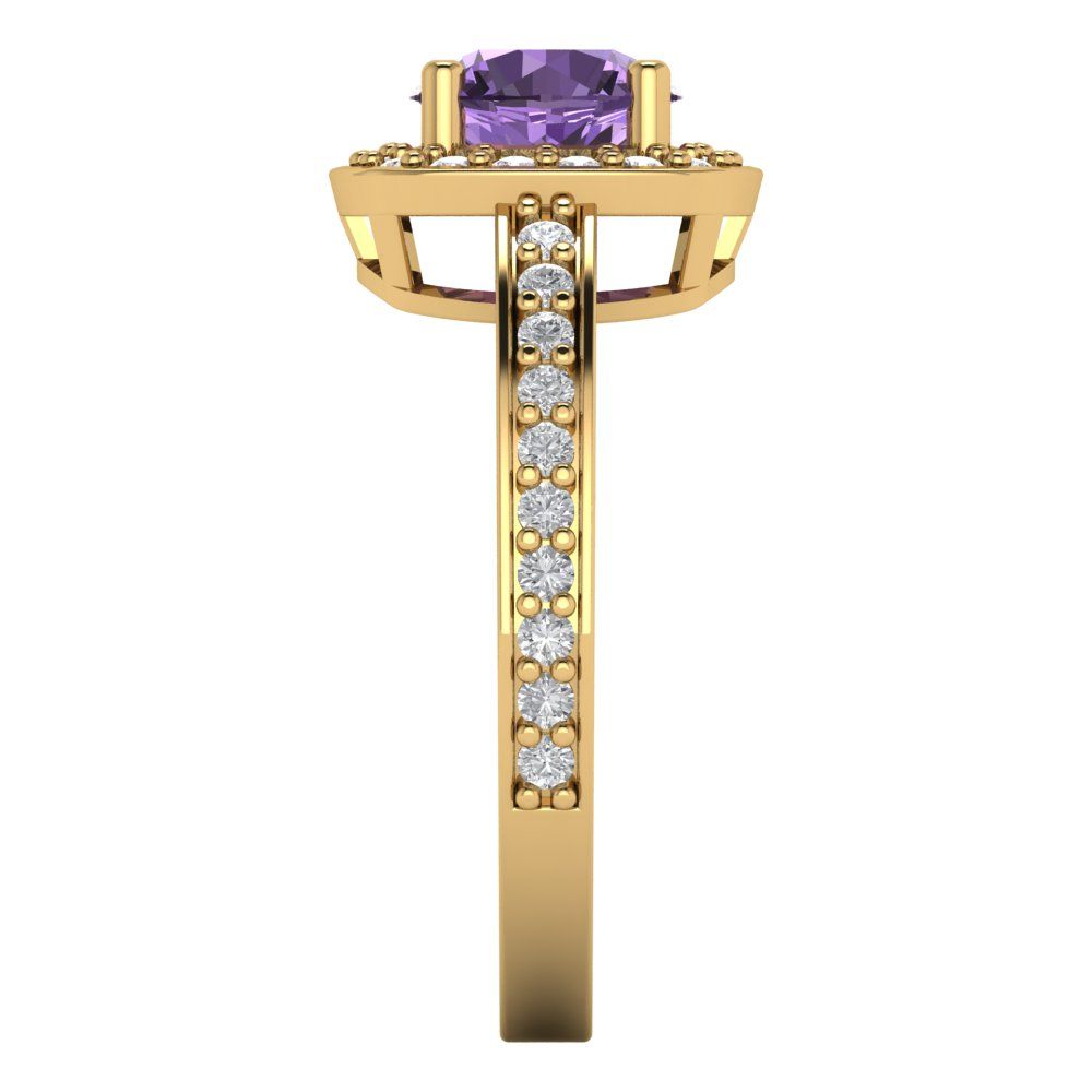 1.335 cttw Simulated Alexandrite Hidden Halo Engagement Ring - Solid Gold (Round Cut,6.5mm)