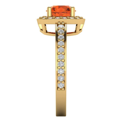 1.335 cttw Zirconia Simulated Red Diamond Hidden Halo Engagement Ring - Solid Gold (VVS1, Round Cut,6.5mm)