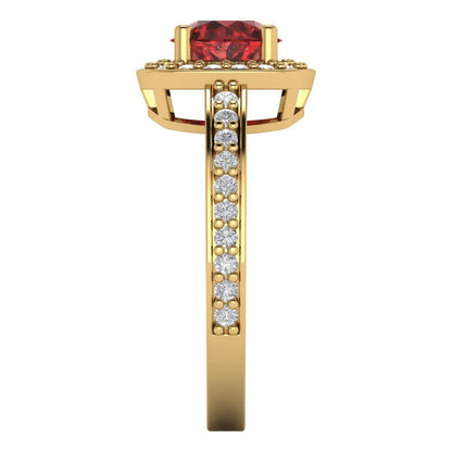 1.335 cttw Natural Garnet Hidden Halo Engagement Ring - Solid Gold (Round Cut,6.5mm)