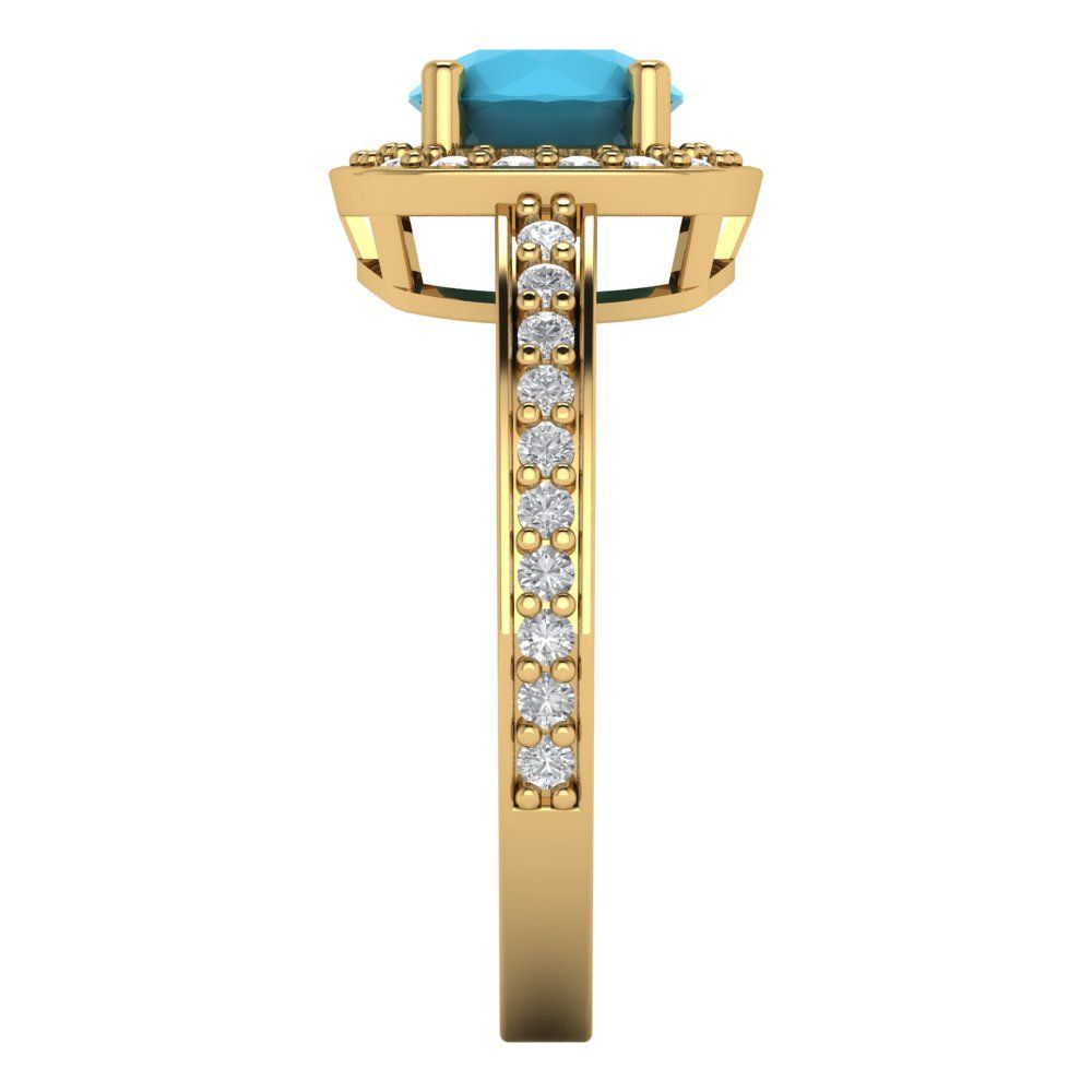 1.335 cttw Simulated Turquoise Hidden Halo Engagement Ring - Solid Gold (Round Cut,6.5mm)