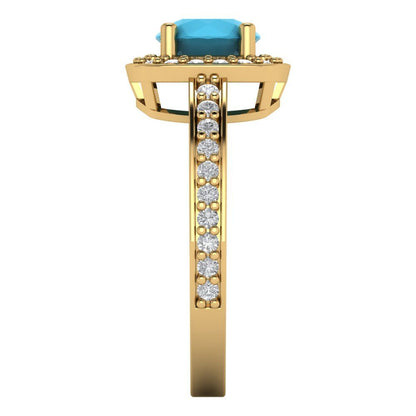 1.335 cttw Simulated Turquoise Hidden Halo Engagement Ring - Solid Gold (Round Cut,6.5mm)