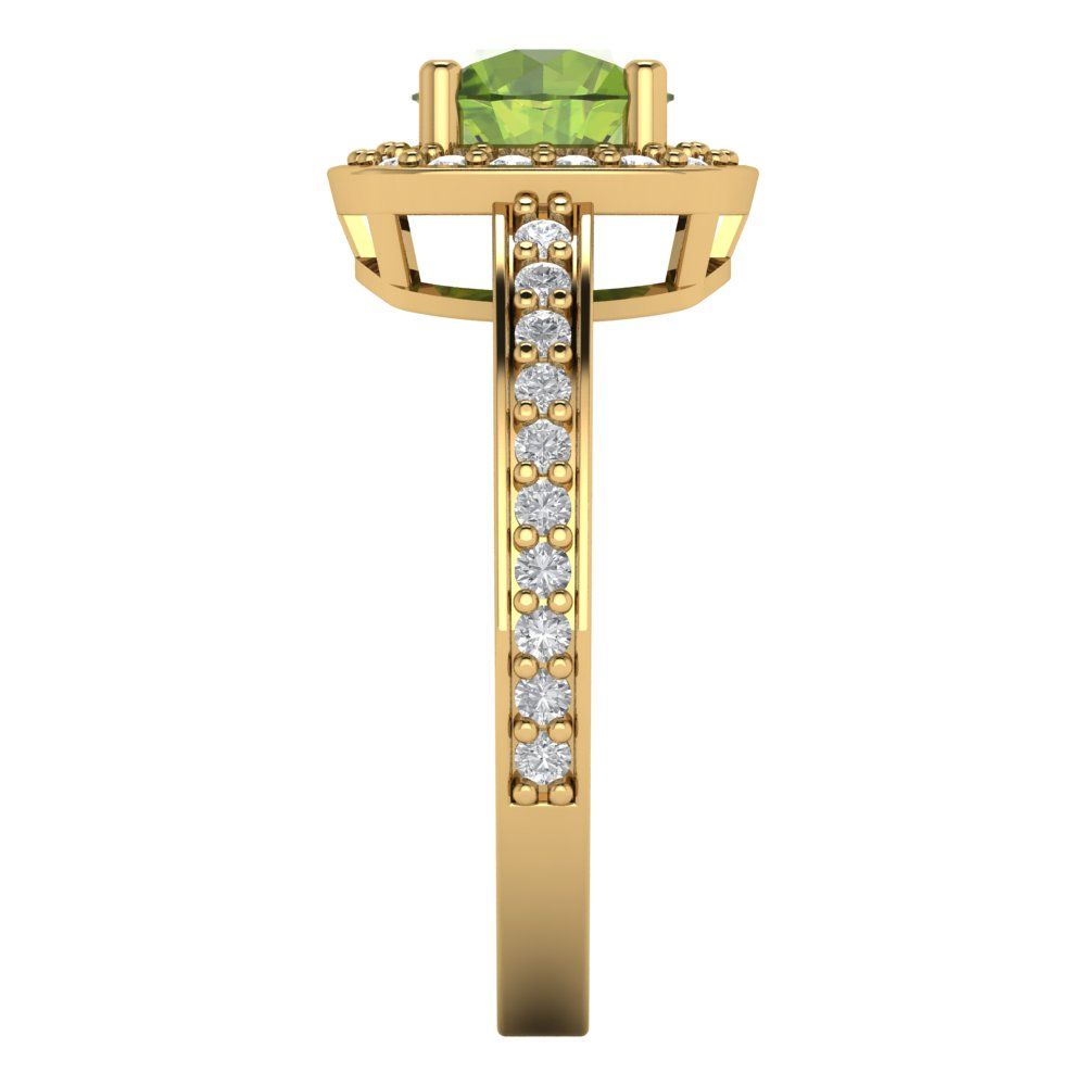 1.335 cttw Natural Peridot Hidden Halo Engagement Ring - Solid Gold (Round Cut,6.5mm)