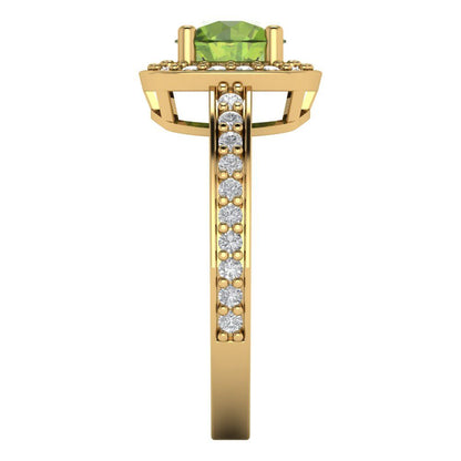 1.335 cttw Natural Peridot Hidden Halo Engagement Ring - Solid Gold (Round Cut,6.5mm)
