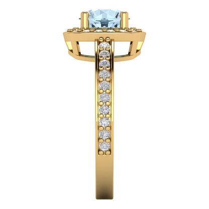 1.335 cttw Zirconia Simulated Blue Diamond Hidden Halo Engagement Ring - Solid Gold (VVS1, Round Cut,6.5mm)
