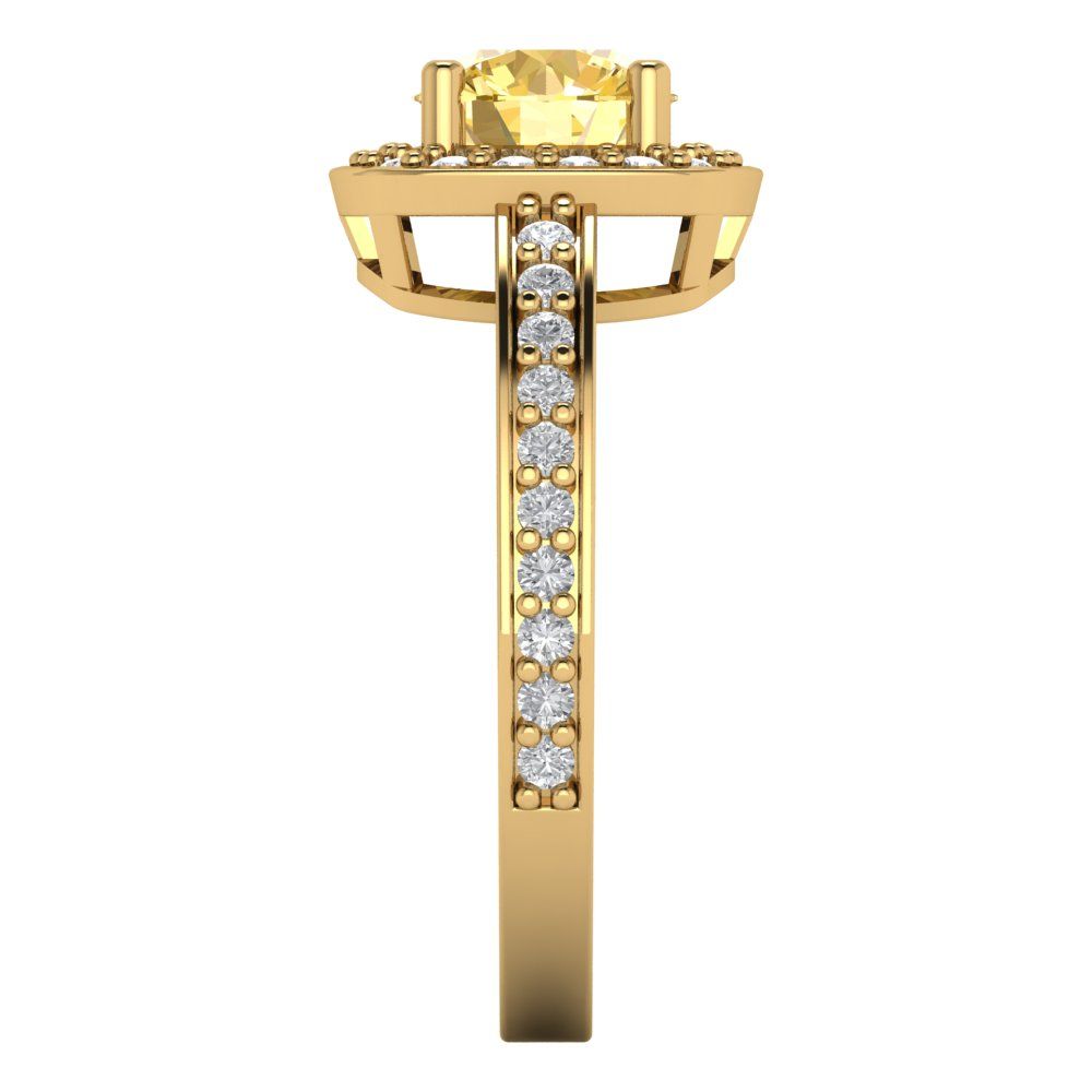 1.335 cttw Zirconia Simulated Yellow Diamond Hidden Halo Engagement Ring - Solid Gold (VVS1, Round Cut,6.5mm)