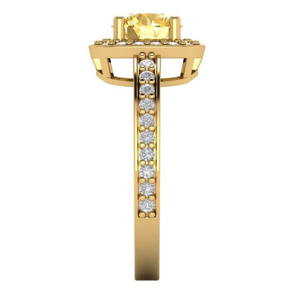 1.335 cttw Zirconia Simulated Yellow Diamond Hidden Halo Engagement Ring - Solid Gold (VVS1, Round Cut,6.5mm)