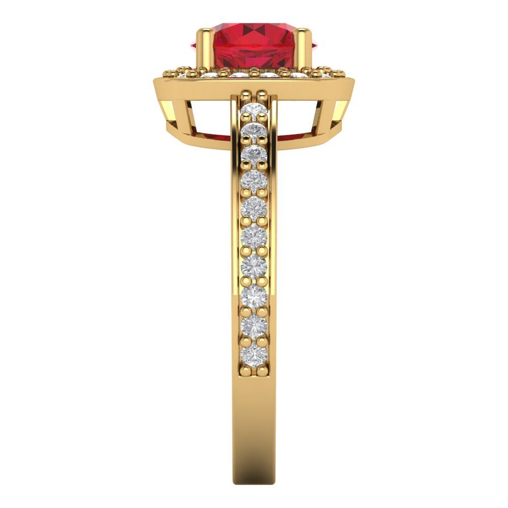 1.335 cttw Simulated Ruby Hidden Halo Engagement Ring - Solid Yellow Gold (VVS1, Round Cut,6.5mm)