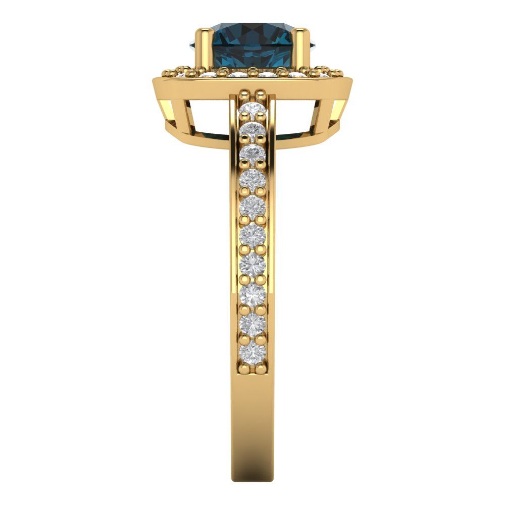 1.335 cttw Natural London Blue Topaz Hidden Halo Engagement Ring - Solid Gold (Round Cut,6.5mm)