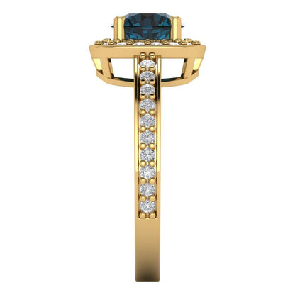 1.335 cttw Natural London Blue Topaz Hidden Halo Engagement Ring - Solid Gold (Round Cut,6.5mm)