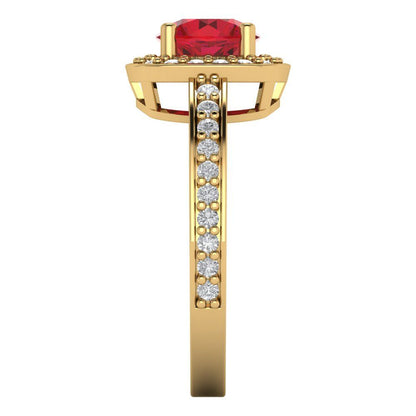 1.335 cttw Simulated Pink Tourmaline Hidden Halo Engagement Ring - Solid Gold (Round Cut,6.5mm)