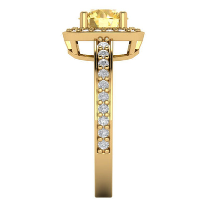 1.335 cttw Natural Citrine Hidden Halo Engagement Ring - Solid Gold (Round Cut,6.5mm)
