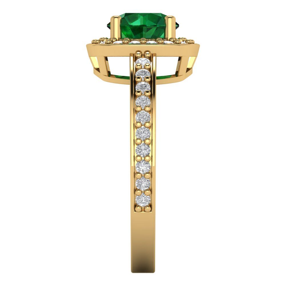 1.335 cttw Simulated Emerald Hidden Halo Engagement Ring - Solid Gold (Round Cut,6.5mm)