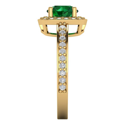 1.335 cttw Simulated Emerald Hidden Halo Engagement Ring - Solid Gold (Round Cut,6.5mm)
