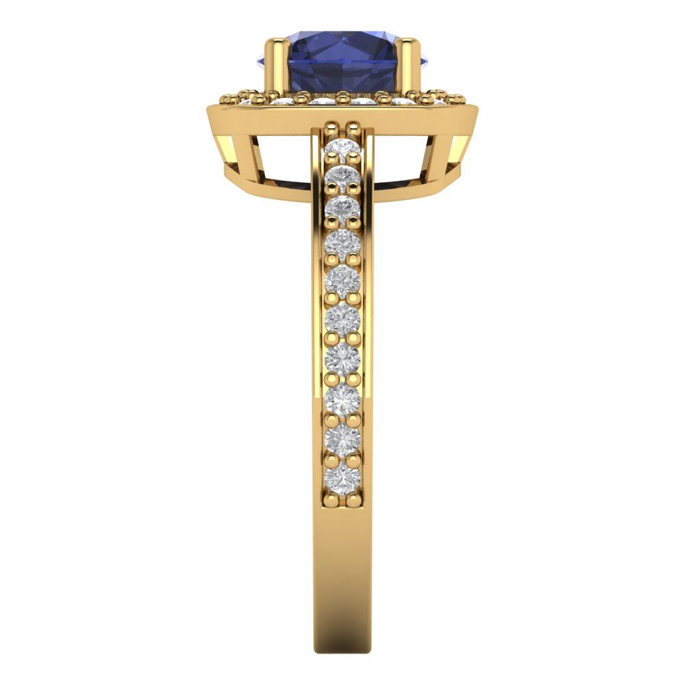 1.335 cttw Simulated Blue Sapphire Hidden Halo Engagement Ring - Solid Gold (Round Cut,6.5mm)