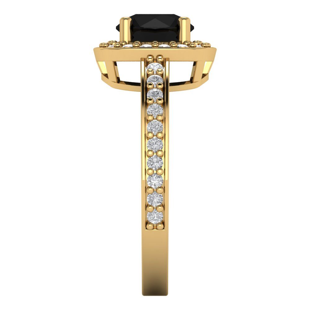 1.335 cttw Natural Onyx Hidden Halo Engagement Ring - Solid Gold (Round Cut,6.5mm)