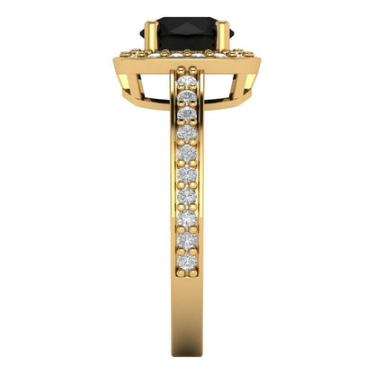 1.335 cttw Natural Onyx Hidden Halo Engagement Ring - Solid Gold (Round Cut,6.5mm)