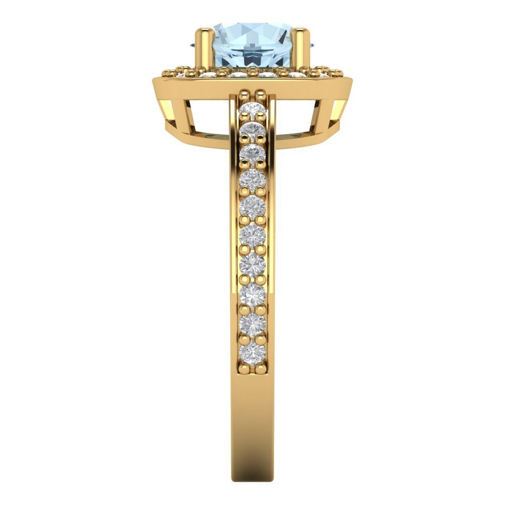 1.335 cttw Natural Sky Blue Topaz Hidden Halo Engagement Ring - Solid Gold (Round Cut,6.5mm)
