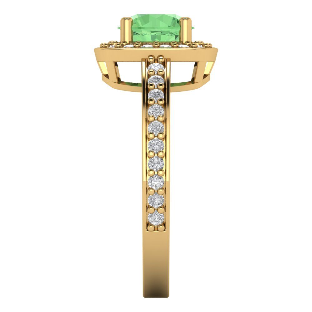 1.335 cttw Zirconia Simulated Green Diamond Hidden Halo Engagement Ring - Solid Gold (VVS1, Round Cut,6.5mm)