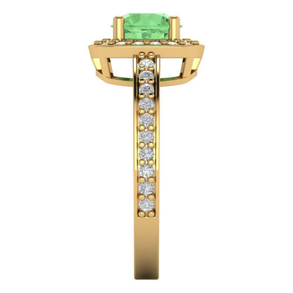 1.335 cttw Zirconia Simulated Green Diamond Hidden Halo Engagement Ring - Solid Gold (VVS1, Round Cut,6.5mm)