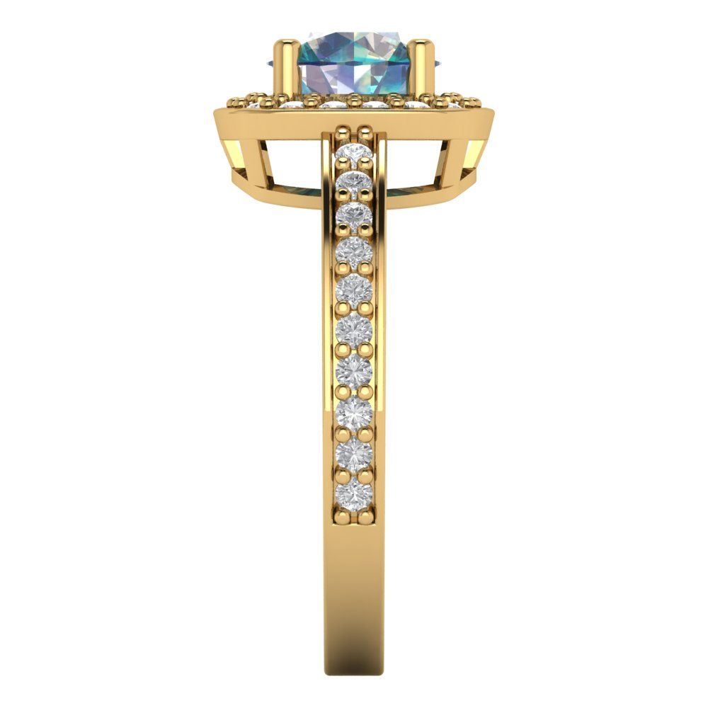 1.335 cttw Blue Moissanite Hidden Halo Engagement Ring - Solid Gold (Round Cut,6.5mm)