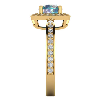 1.335 cttw Blue Moissanite Hidden Halo Engagement Ring - Solid Gold (Round Cut,6.5mm)