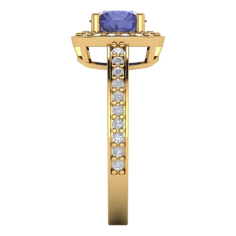 1.335 cttw Simulated Tanzanite Hidden Halo Engagement Ring - Solid Gold (Round Cut,6.5mm)