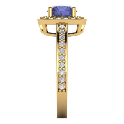 1.335 cttw Simulated Tanzanite Hidden Halo Engagement Ring - Solid Gold (Round Cut,6.5mm)