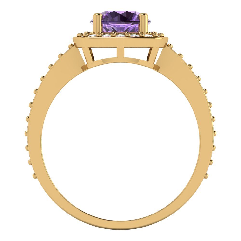 1.335 cttw Simulated Alexandrite Hidden Halo Engagement Ring - Solid Gold (Round Cut,6.5mm)