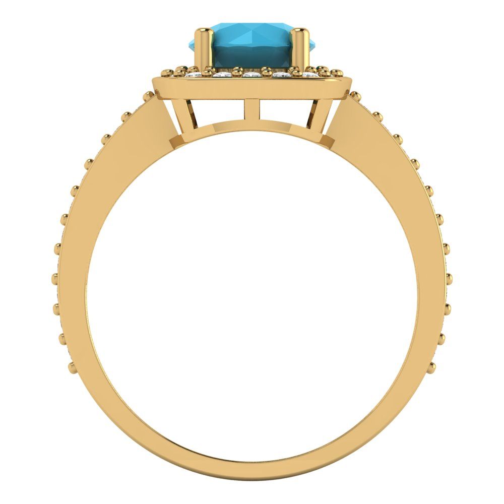 1.335 cttw Simulated Turquoise Hidden Halo Engagement Ring - Solid Gold (Round Cut,6.5mm)